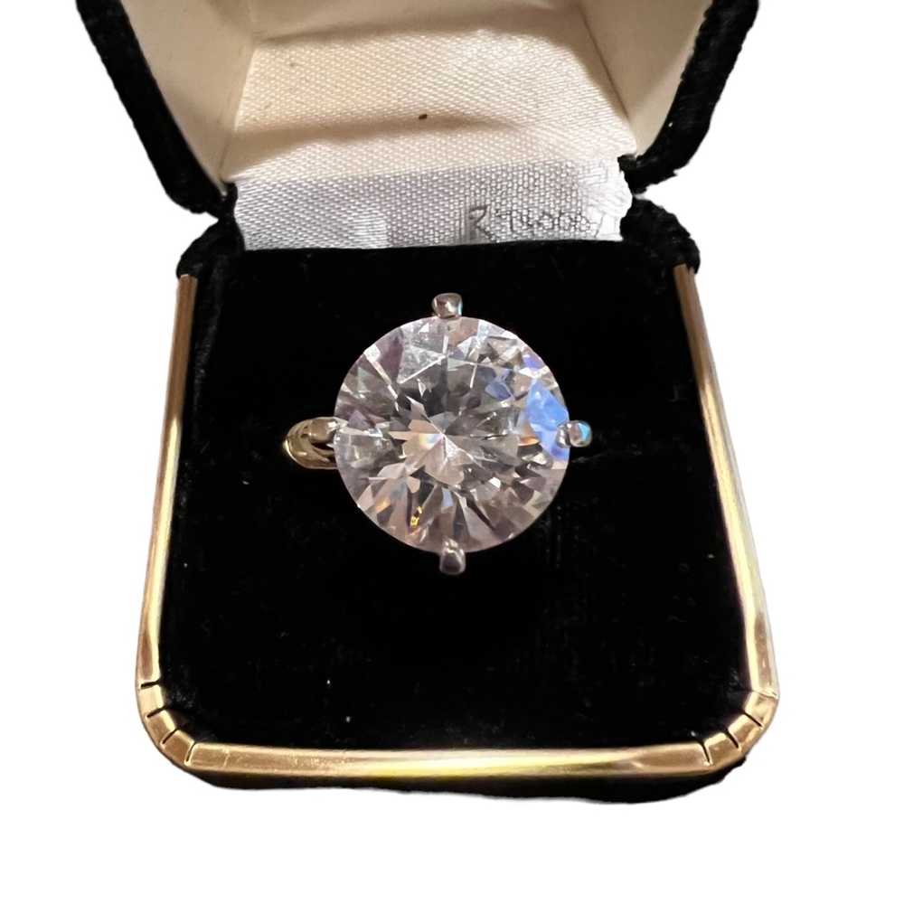 Solitaire Ring Round Large CZ stone Filigree Lacework on Box/Prongs Silver Plate - Picture 8 of 14